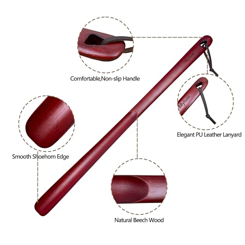 Myluxi Wooden Shoe horn Long Handle for Seniors,23.6in Shoe Helper - color: Staindedred-beech