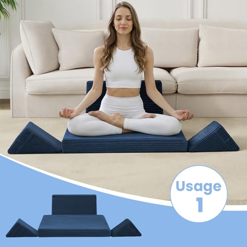 Meditation Cushion, Meditation Mat with Knee Support, Navy Blue - color: Navy Blue, size: 24X24X2 Inch