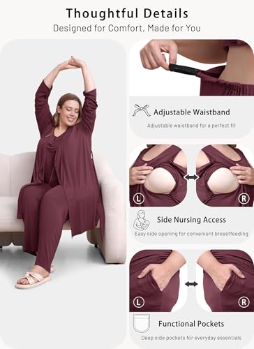 Rnxrbb 4 PCS Hospital&Home Nursing Pajamas Robe Set Maternity Postpartum Pj - color: Deep Purple, size: Small