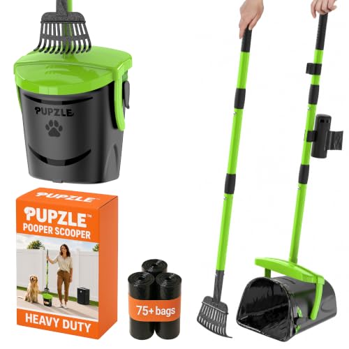 Pupzle Dog Pooper Scooper with Bag Attachment, 40" Long Handle Dog Scooper - color: Green