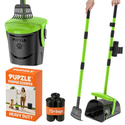 Pupzle Dog Pooper Scooper with Bag Attachment, 40" Long Handle Dog Scooper - color: Green