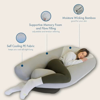 Plufl Hugl Cooling Body Pillow for Adults, U Shaped Pregnancy Pillow, White - color: White, size: Large