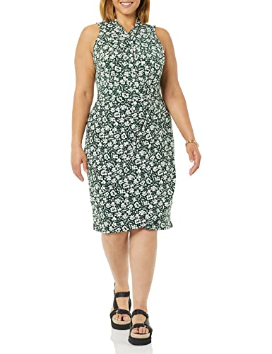 Amazon Essentials Women's Sleeveless Faux Wrap Dress with Crossover Twist Neck - color: Dark Green, Floral, size: Medium