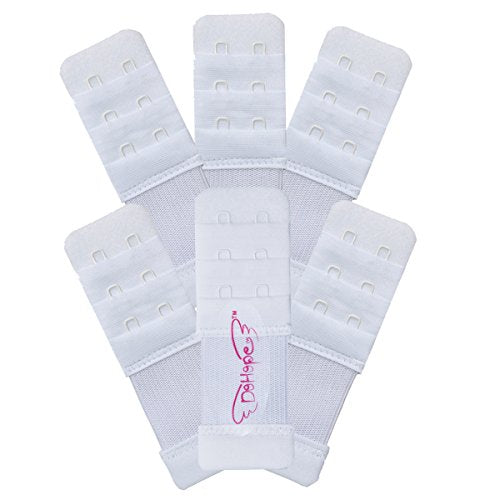 Elastic Adjustable Bra Extender 2 Hook 3 Rows Narrow Bra Band Extension - color: 6pcs White Color (1/2" Between Hook Center)