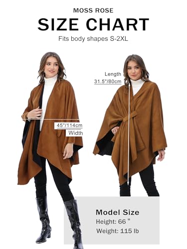 Moss Rose Women Shawl Wrap Poncho Open Front Cardigan Shawl for Fall Winter - color: Camel, size: Small
