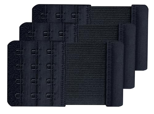 Women Pack of 3 Soft Comfortable 4 Hooks Bra Extender - color: Black, 1/2 Inch Spacing