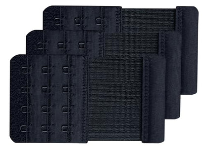 Women Pack of 3 Soft Comfortable 4 Hooks Bra Extender - color: Black, 1/2 Inch Spacing