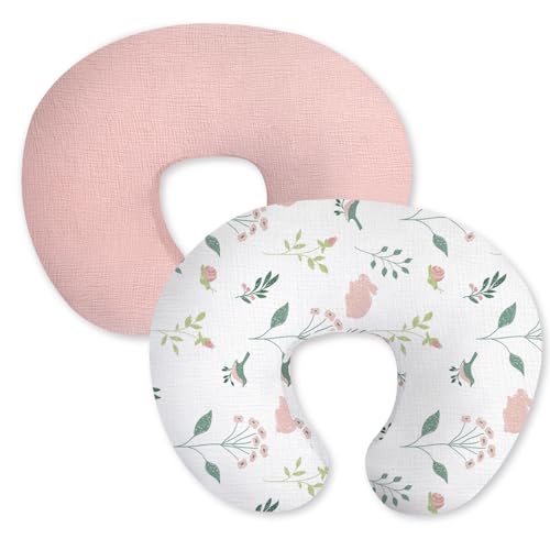 Little Grape Land 100% Cotton Muslin Nursing Pillow Covers 2 Pack, (Bunny) - color: Pink Bunny & Pink