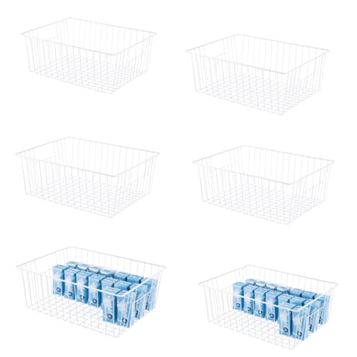 Upright Freezer Organizer Bins， Freezer Baskets for 16, 17, 21 cu.ft Standup Freezer, Wire Storage Baskets with Built-in Handles for Frozen Foods, Snacks, Vegetables, Fruits and More, Set of 6 , White - color: White, size: 16in x 12in x 6in(6 Packs)