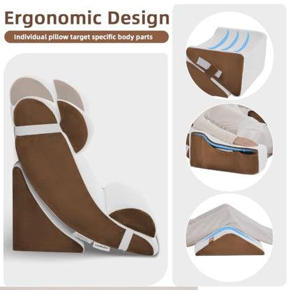 Wedge Pillow Set for After Surgery,White/Dark Brown,9PCS-23.2" - color: White/Dark Brown, size: 9PCS-23.2''