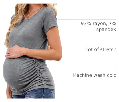 Smallshow Women's Ribbed Ruched Maternity Shirts 3 Packs - color: Black-brown-light Grey(3 Pack), size: Small
