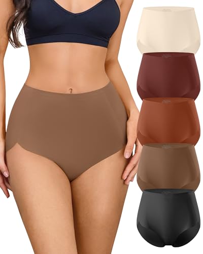 5 Pack Seamless Underwear for Women High Waisted Postpartum Underwear Full Coverage No Show Breathable Stretchy Briefs - color: Multicoloured a, size: XX-Large