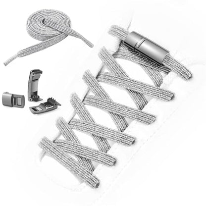Neo-wows No Tie Shoelaces Elastic Laces for Kids Adults Athletic Sneakers - color: Silver