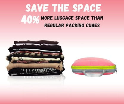 Compression Packing Cubes Set, Suitcase and Backpack Travel Organizer Bags - color: Pink Rose, size: 6Piece