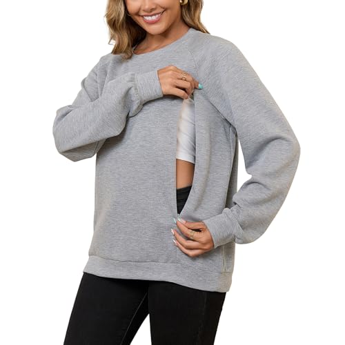 DEBELLY Nursing Friendly Sweatshirt for Breastfeeding Dual Zippers - color: Dark Grey, size: X-Large