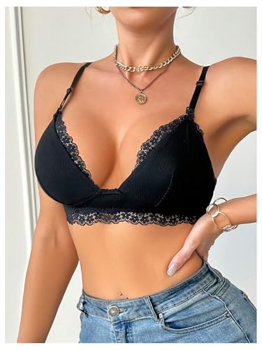 SHENHE Women's Lace Non-Padded Nursing Bras for Breastfeeding - color: Black, size: Medium