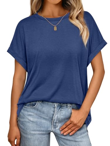 AUTOMET Women's Oversized Short Sleeve T Shirts Summer Tops - color: Blue, size: Small