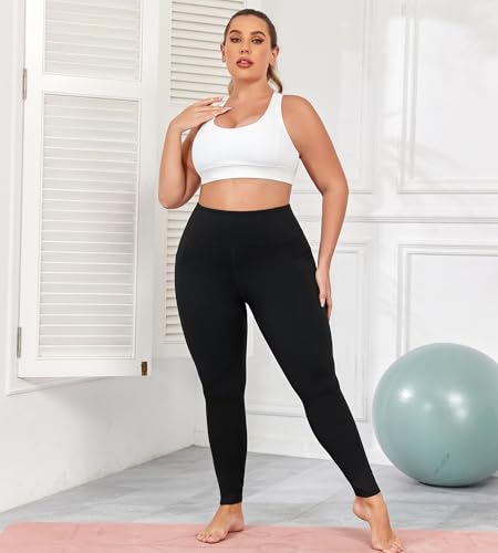 L-5XL Plus Size Butt Lifting Yoga Pants for Women with Pockets 25" - color: Black, size: X-Large Plus