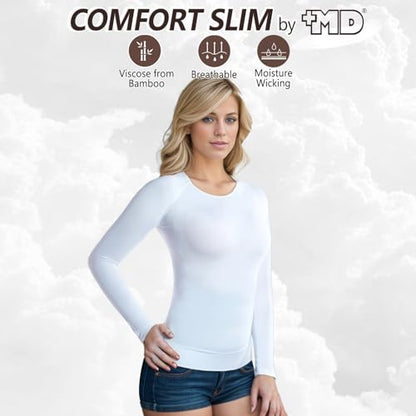 +MD Womens Long Sleeve Undershirts Tops Bamboo Viscose Underscrub - color: White, size: Small