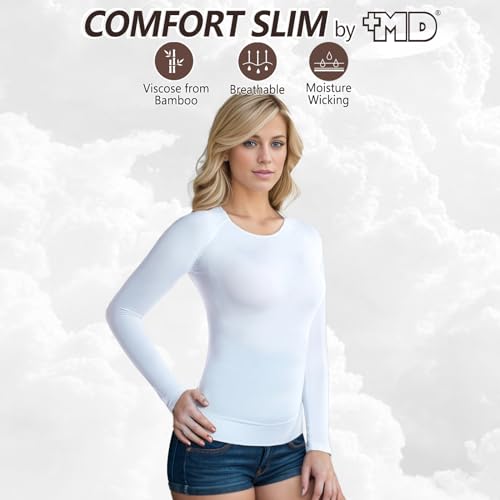 +MD Womens Long Sleeve Undershirts Tops Bamboo Viscose Underscrub - color: White, size: XX-Large