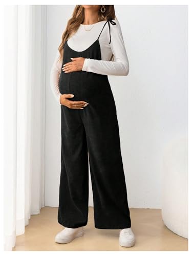 OYOANGLE Women's Maternity Overalls Spaghetti Strap Pregnancy Jumpsuits - color: Black, size: XX-Large