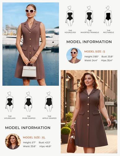 GRACE KARIN Women's Sleeveless Button Down Work Professional Dresses - color: Brown, size: Medium