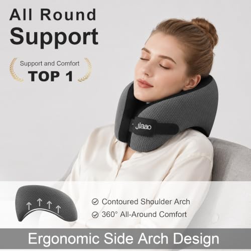 Ergonomic Travel Pillow,100% Memory Foam Travel Neck Pillow for Airplanes