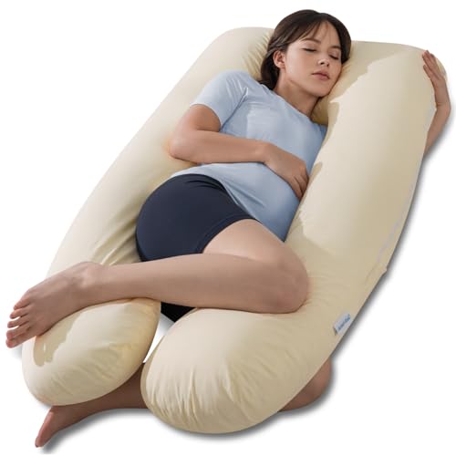 QUEEN ROSE Cotton Pregnancy Pillow, U Shaped Maternity Body Pillow, Yellow - color: Yellow