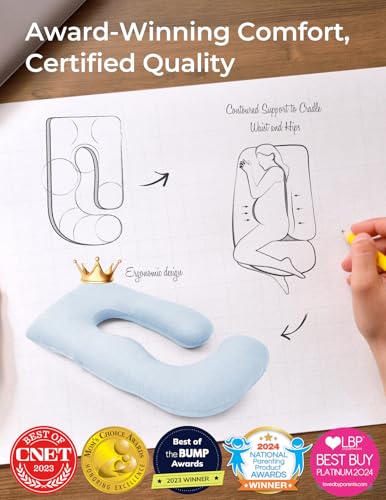 Momcozy Pregnancy Pillow for Sleeping - U Shaped Full Body Maternity Pillow - color: Light Blue