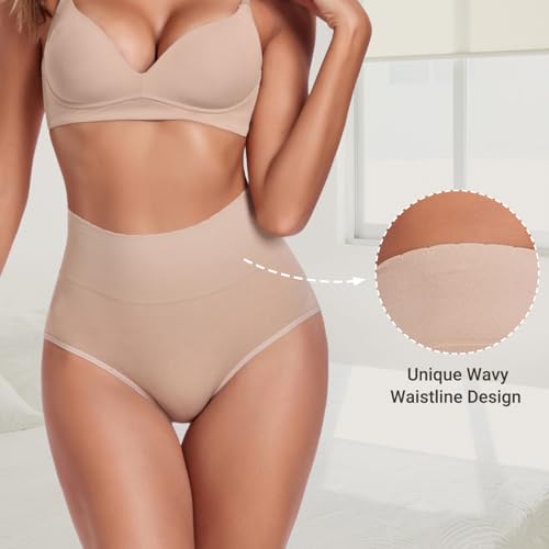 Women's Briefs Underwear High Waist Full Coverage Panties, Ladies Light Tummy Control Postpartum Underpants 5 Pack - color: Nude-5pack, size: Large