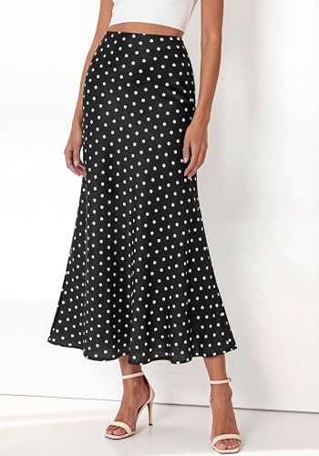 BTFBM Silk Midi Skirts for Women 2026 Summer Fall - color: Dot Black White, size: X-Large