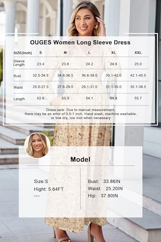 OUGES Women's Wrap Pregnancy Maxi V Neck Fall Baby Shower Maternity Dress - color: Apricot Floral, size: Medium