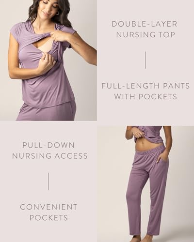 Kindred Bravely Davy Maternity and Nursing Pajama Set, Postpartum Sleepwear - color: Dusty Mauve, size: 1X