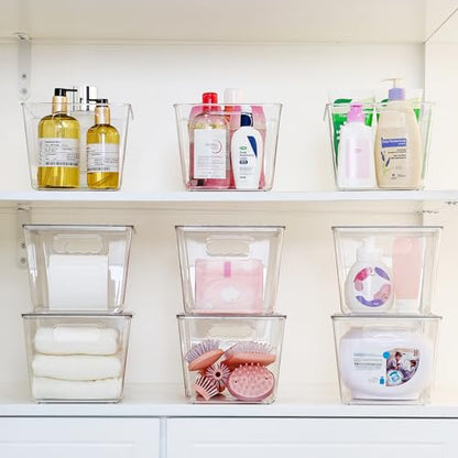 Vtopmart 6 Pack Clear Stackable Storage Bins with Lids and Handles, Large - size: L( 11"L x 7.5"W x 6"H)