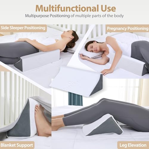 Body Positioner Wedge Pillow for Side Sleeping Support - color: White Grey