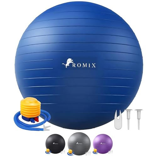 ROMIX Exercise Ball, Anti-Burst Yoga and Birthing Ball with Pump, Home Use - color: Blue