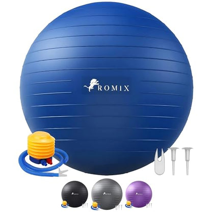 ROMIX Exercise Ball, Anti-Burst Yoga and Birthing Ball with Pump, Home Use - color: Blue