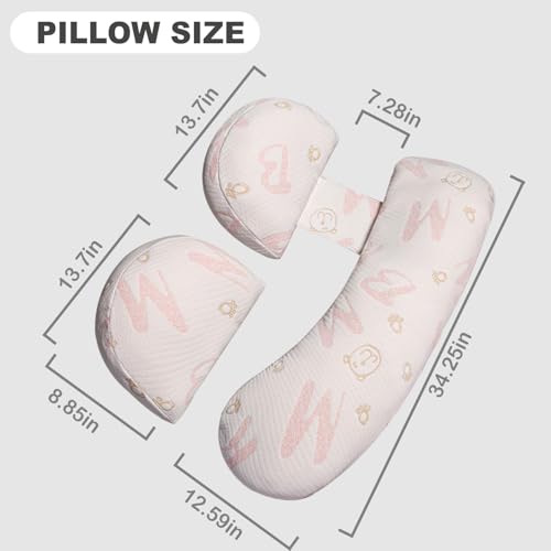 Pregnancy Pillow - Adjustable Maternity Support for Back & Belly, Multi-Use Body Pillow with Soft Cover, Must-Have for Pregnancy - color: Pink