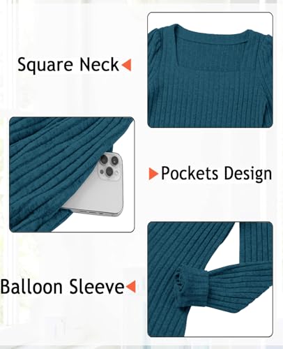CzzzyL Womens Nursing Fall Dresses Square Neck Knit Sweater with Pockets - color: Purplishblue, size: Medium