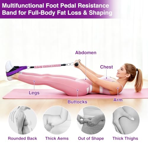 Durable Comfortable Padded Handle Adjustable Pedal Resistance Band 20-40LBS for Full Body Workout - color: purple