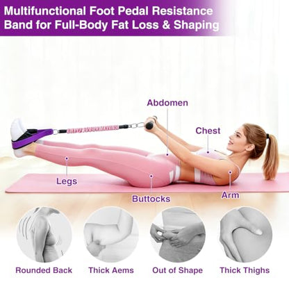 Durable Comfortable Padded Handle Adjustable Pedal Resistance Band 20-40LBS for Full Body Workout - color: purple