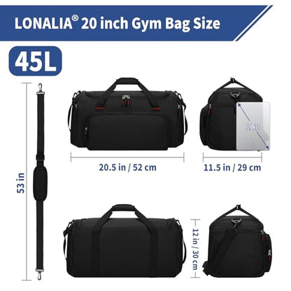 45L Gym Sport Duffle Bag for Men, Black - color: Black