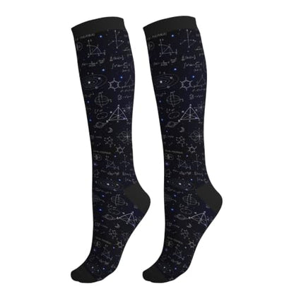 Compression Socks Women and Men 15-20mmHg-Circulation Support Socks for Athletic Running Cycling - color: Math Science