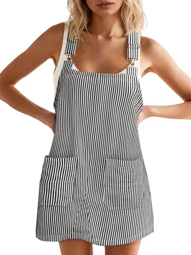 Yousify Womens Casual Denim Dress Striped Overalls Romper Jean Dress - color: Black, size: Medium
