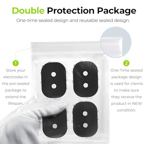 AUVON Wireless TENS Unit Electrode Pads 12 Pcs, 2 Sizes, Latex-Free - color: Black