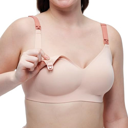 Momcozy Nursing Bras for Breastfeeding, Seamless Comfort Maternity Bra Wireless Jelly Strip Support Pregnancy Bra - size: Large Plus
