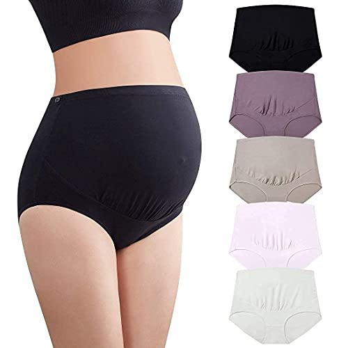 Mama Cotton Women's Over The Bump Maternity Briefs, High Waist, Cotton, Adjustable Waistband, Multi-Pack - color: Multicolor B 5 Pack, size: 3X-Large