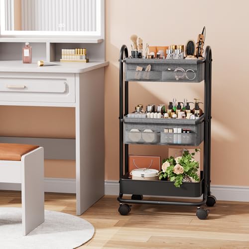 Modanais Baby Diaper Caddy Organizer Cart - 3 Tier Rolling Cart, Black - color: Black