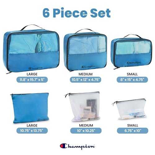Champion Packing Cubes for Travel - 6 Piece Organizer Set, Carry-On Ready - color: Blue