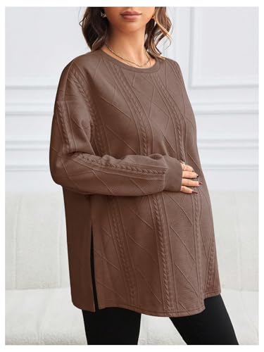MakeMeChic Women's Maternity Sweatshirt Split Fall Maternity Clothes Tops - color: Brown, size: X-Large